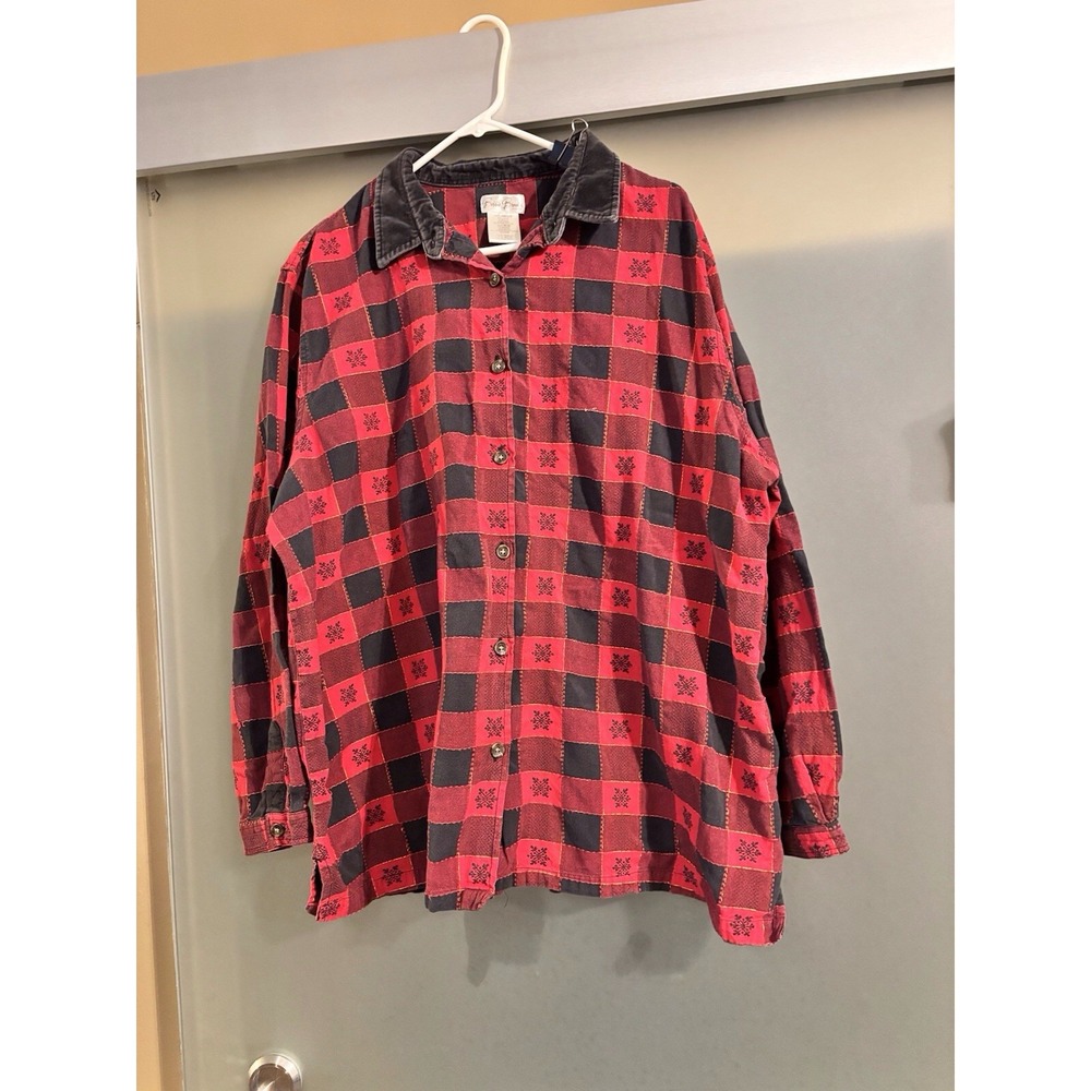 Bobbie Brooks Women's Size‎ 26W/28W Red Black Snowflakes Shirt Flannel